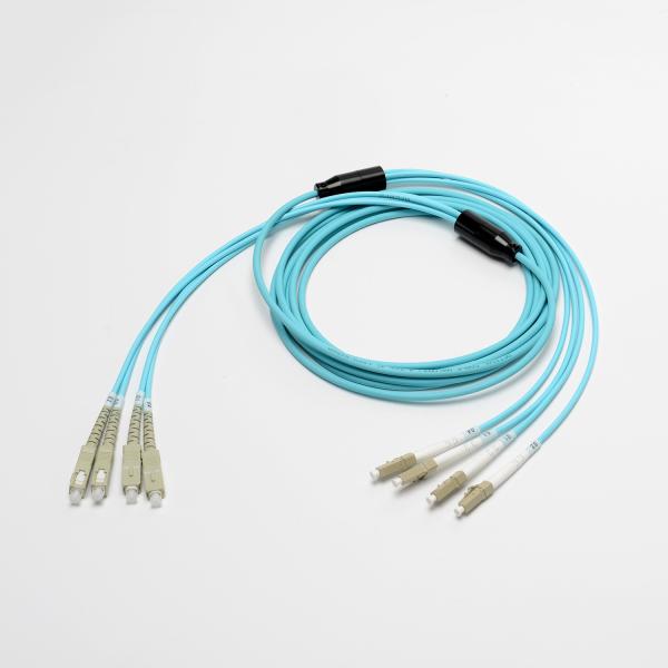Fiber optic patch cord SC LC Breakout 3.0mm 4 core 50/125um OM3 armored multimode fiber optic patch cables