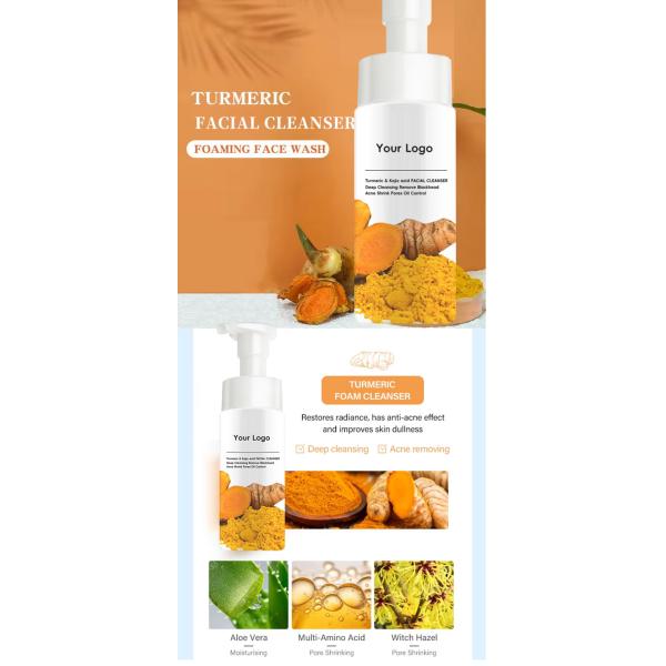 Mousse à l' acide kojique au curcuma Nettoyer la peau Niacinamide éclaircissant le lavage du visage en mousse Nettoyeur pour les taches sombres