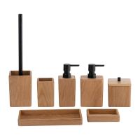 Acessórios de banheiro de madeira conjunto quadrado e rectangular com cabeça de bomba preta sabão prato de sabão dispensador de água