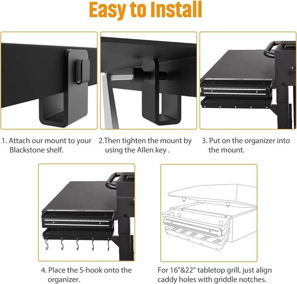 Free Installation BBQ Caddy with Knife Holder for 28 36 Griddle Gas Grill Charcoal Grill Accessories Storage Box