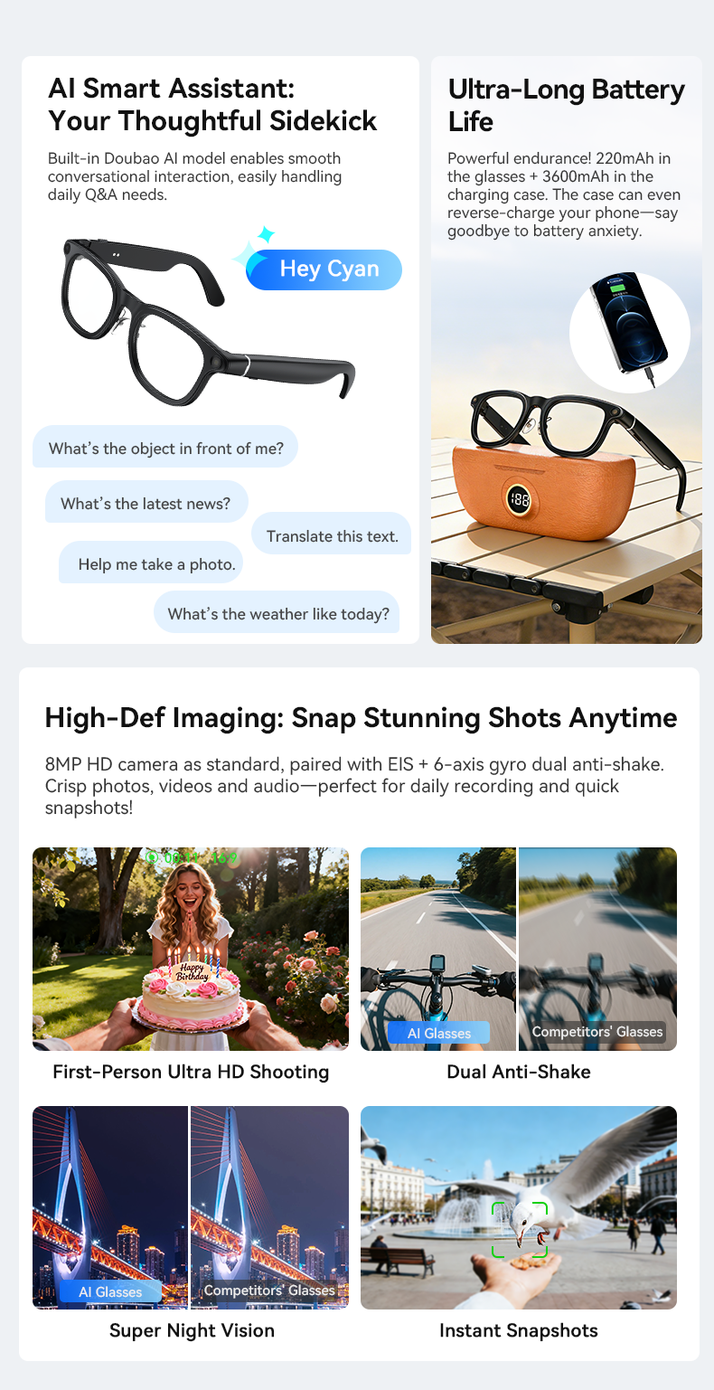 X01 Smart AI Glasses Camera Real-time Translation AI Charging CaseWith charging compartment
