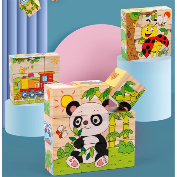 Baby Wooden Block Toys Animal Fruit Early Learning Six Side 3D Cube Jigsaw