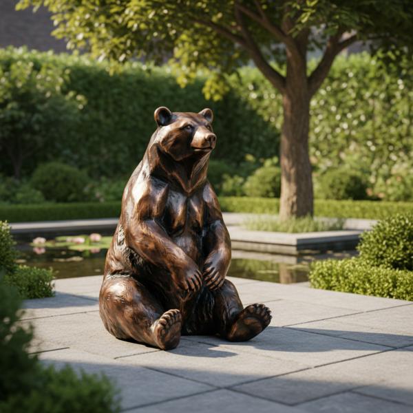 Large Bronze Bear Sculpture for Outdoor Garden Realistic Sitting Brown Bear Statue Custom Metal Animal Art Decor for Park Villa