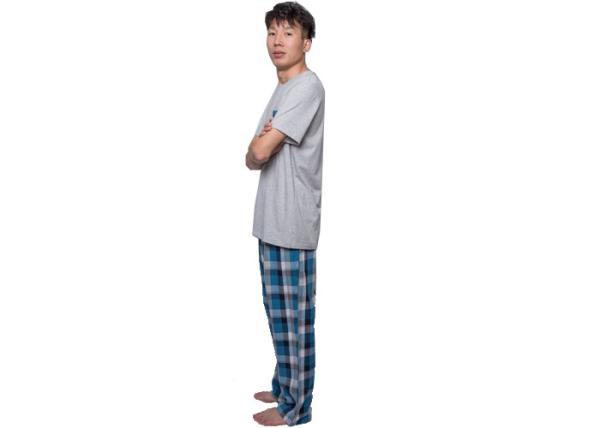 Short Sleeve Long Pant Cotton Checked Pyjamas / Nightwear , Solid Top Checkered Pjs