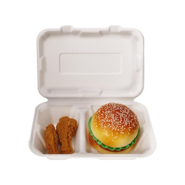 Customized Burger Box Biodegradable 2-Room Disposable Sugarcane Lunch Box Takeout Burger Box