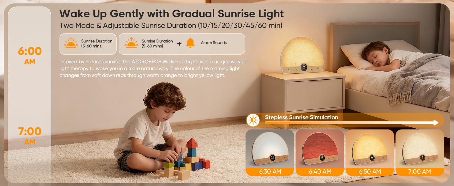2700K 4000K 6000K Light Therapy Alarm Dimmable Wake Up Light Clocks