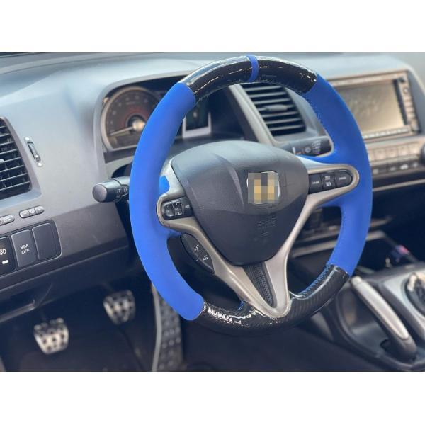 2007-2010 Honda Civic VIII Stufenheck Handmade Blue Suede Carbon Steering Wheel Cover