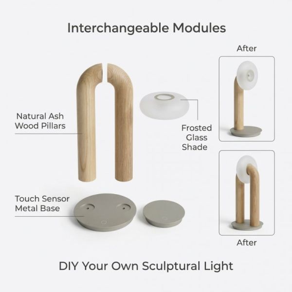 Modern Minimalist U-shaped Wooden Table Lamp with Multi-color LED Lighting for Bedside and Desk