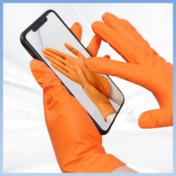 Diamond Textured Disposable Nitrile Gloves Orange Nitrile Latex Free Gloves