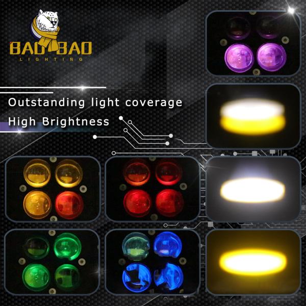 Square White Yellow 4 Beam Aluminum Universal LED Motorcycle Spot Lights
