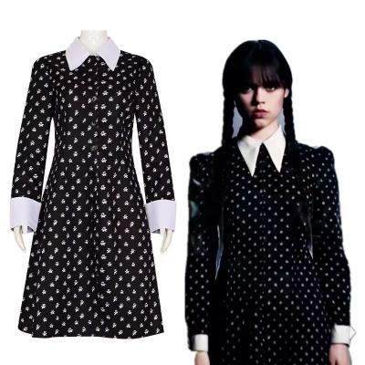 Mulheres quarta-feira Addams saia preta Halloween Cosplay Traje de dançarina de palco