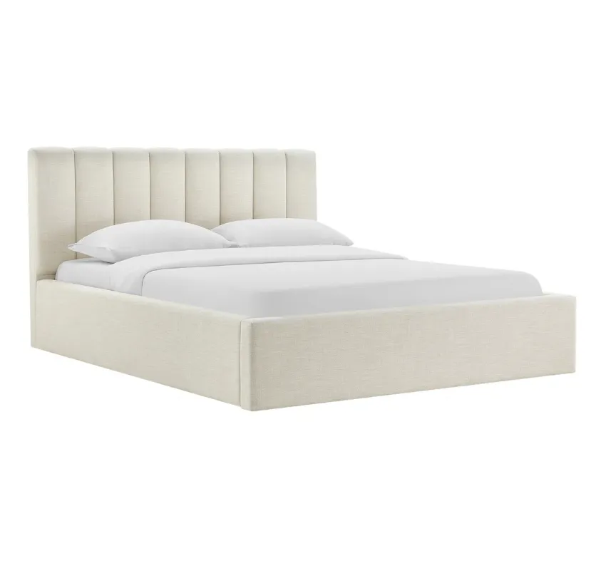 Modern Style Double Bed with Grey Leather Headboard