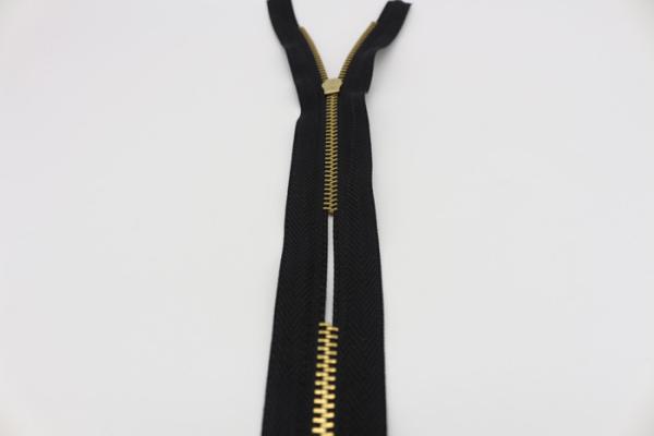 Blackpolyester Tape Brass Zipper By The Yard  , Ykk Type Teeth 24 Inch Open Ended Zip