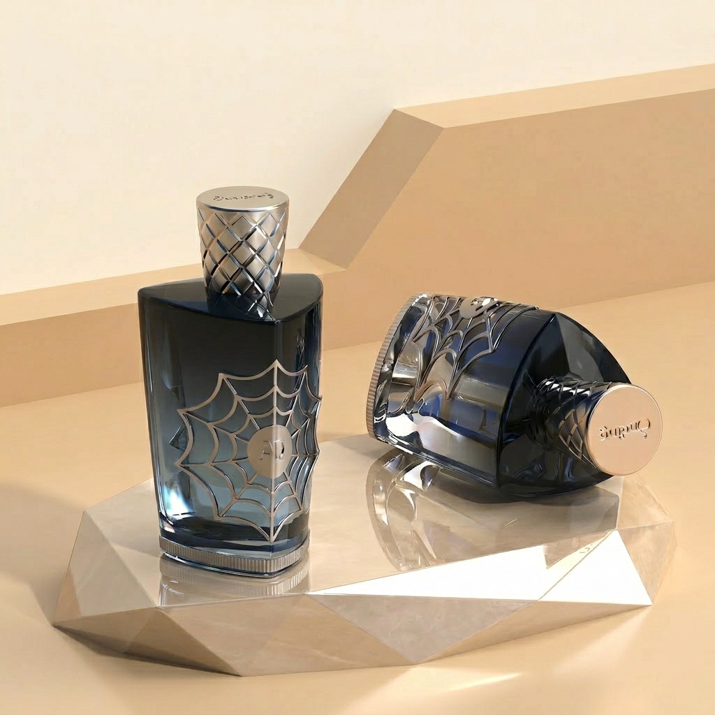 100ml Glass Perfume Bottles Empty Unique Spray Triangle Spider Web Metal Cap