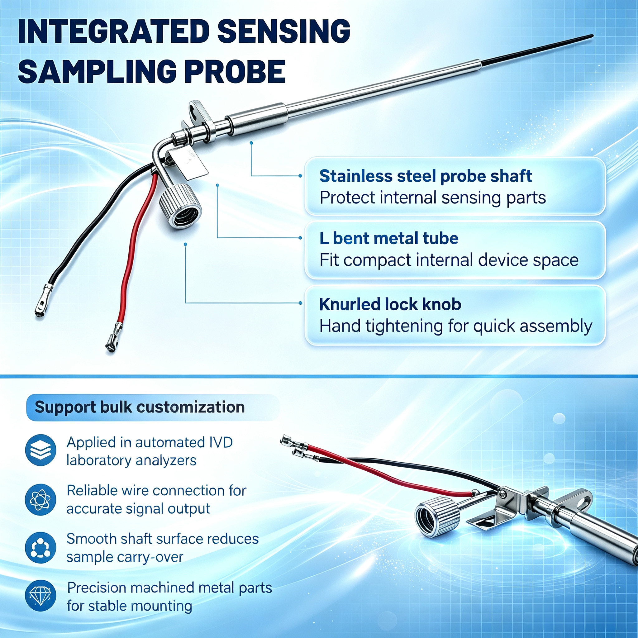 Customized IVD Dual Wire Temperature Sampling Probe with High Precision RTD Sensor