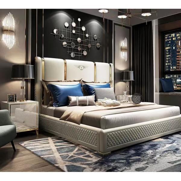 Quadro feito sob encomenda da cama da madeira maciça do couro da mobília do quarto do hotel para a casa da casa de campo do hotel