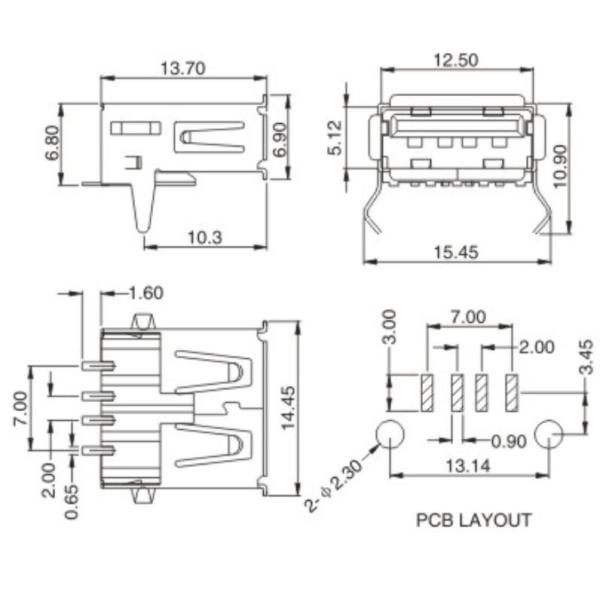 Тип Usb 4 Pin соединитель прямоугольный без частоты коротковолнового диапазона крышки