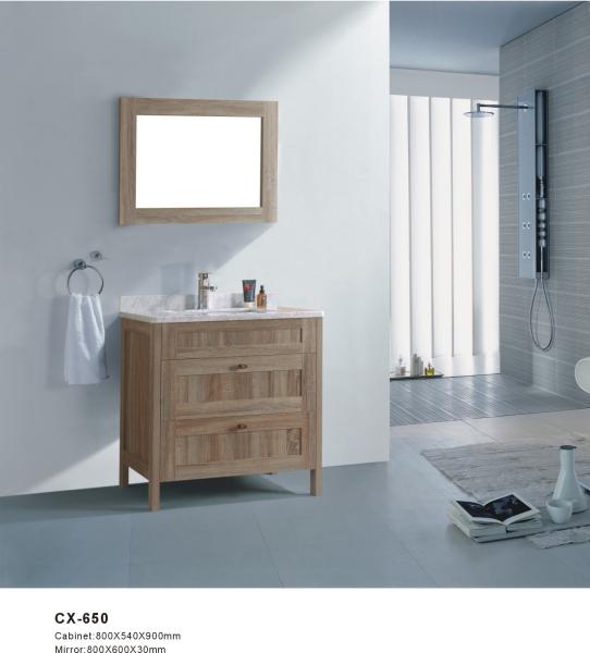 Two Drawers PVC Bathroom Cabinet With Wood Grain Freestanding Install