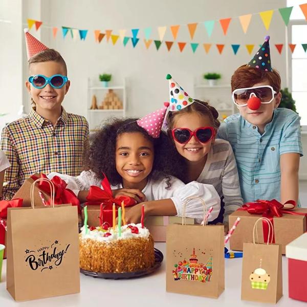 Assorted Size Reusable Brown Kraft Paper Bag with Handle for Small Business, Shopping Bags and Party Favor Bags