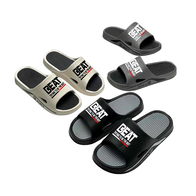 Factory Direct 100% Virgin EVA Men 3D Bear Slides, Striped Massage Insole Thick Sole Non-slip Casual Slippers