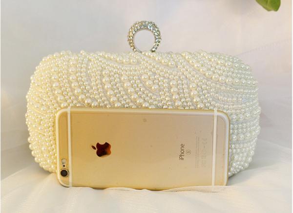 Bride's rhinestone pearl handbag new dinner evening bag socialite's hand sewed beaded gown small wedding bags