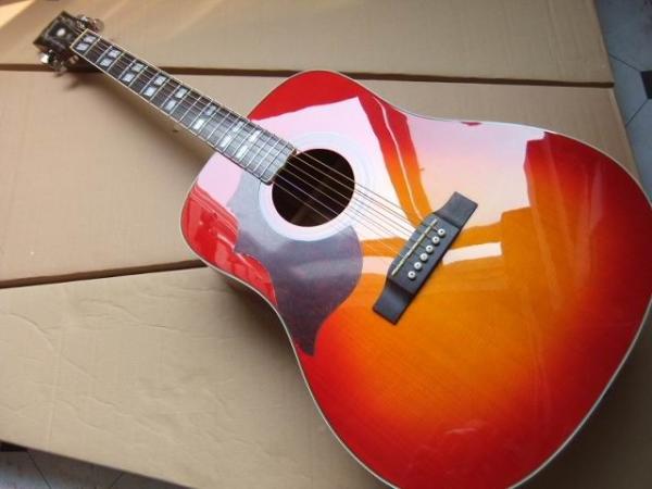 Hummingbird Acoustic Guitar Left Handed In Cherry Burst Mahogany body neck