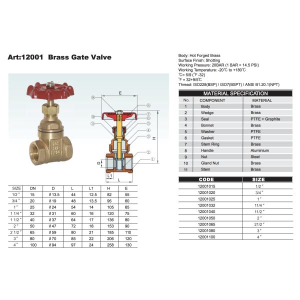 Forged Brass gate valve 12001 and 12002 full size in 20 Bar