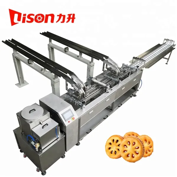 Single Flavor Sandwich Biscuit Machine Two Lane Filled Cookies Machine With Conveyor