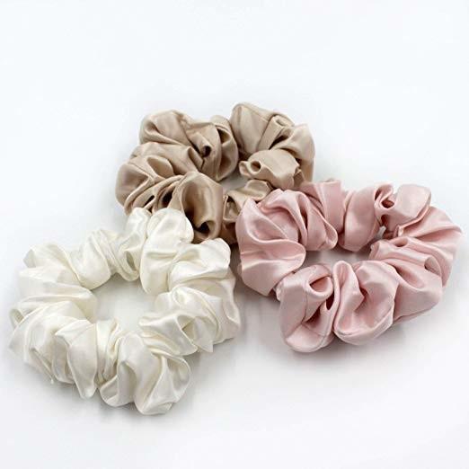 Fluffy Night Silk Scrunchies , 3.5cm 22mm Mulberry Silk Elastic Headbands For Women