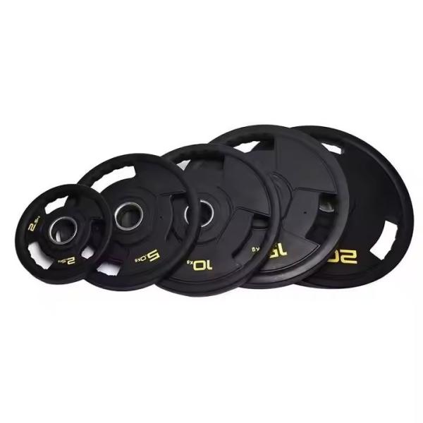 Iron Coated Rubber Gym Weight Plates 5 LB 10 LB 25 LB 35 LB 45 LB Tri Grip Weight Plates