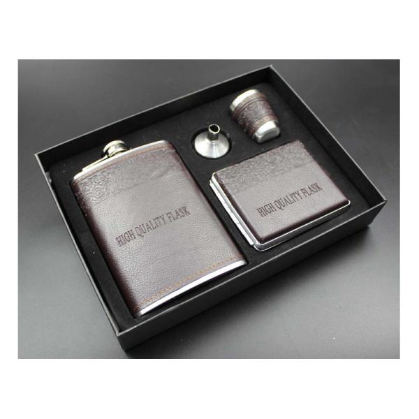 Leather 9 Oz Mens Hip Flask Set With White Wine Bottle / Cup / Funnel