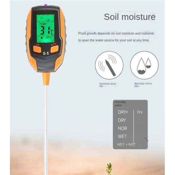 6-in-1 Digital Soil Tester Moisture/PH/Sunlight/Temperature Monitor With Backlight LCD For Plant Garden Farm