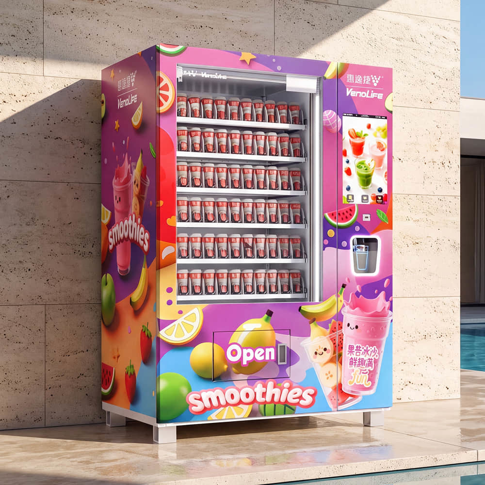 Commercial Fresh Smoothie Vending Machine with Refrigerated Storage, Automatic Cup Mixing System, Intelligent Elevator Pickup Platform, Remote Management for Operators and Distributors