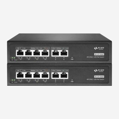 6 portas RJ45 Comutador Ethernet PoE 100M não gerenciado com indicadores LED e potência PoE 60W