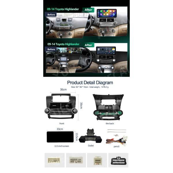 360 Camera Toyota Highlander Car DVD Player CarPlay Android Auto Toyota Head Unit