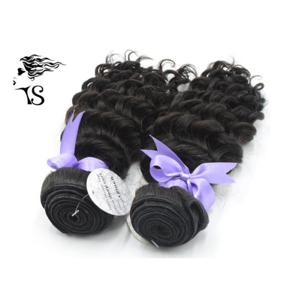 Natural Black Deep Wave Human Hair Weft Extensions , Virgin Brazilian Hair Extensions