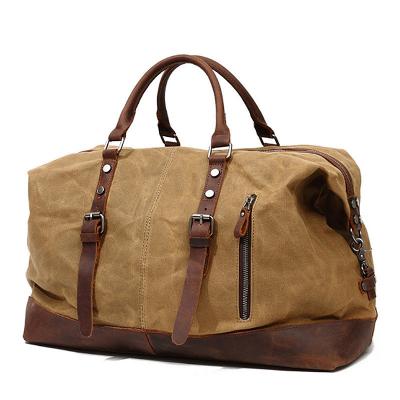 Waterproof Canvas Duffel Bag Genuine Leather Weekend Bag Weekender Overnight Carryon Hand Bag