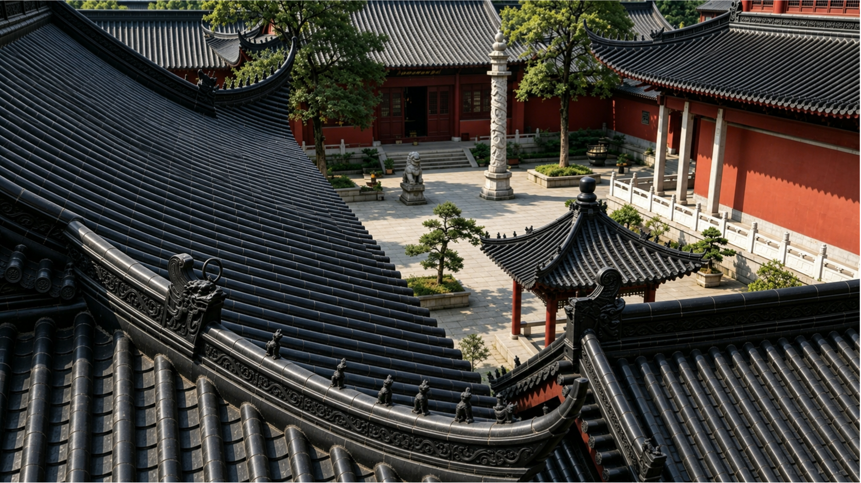 Antique Chinese Style Black Glazed Roof Tile Ceramic Glossing Roofing Bamboo Tiles for Traditional House Temple Gazebo