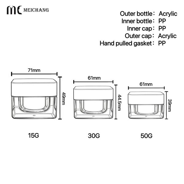 15G、30G、50G Square Rounded Acrylic Mask Jar Cream Jar (MC-541)