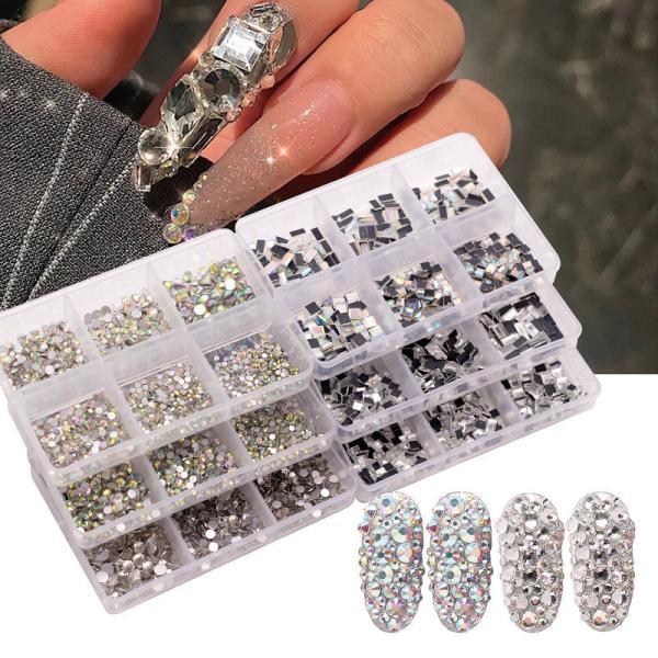 Nail SPA 6 Grid Mix Flat Bottomed Glass Shaped Drill Crystal Multi Shape Glass
