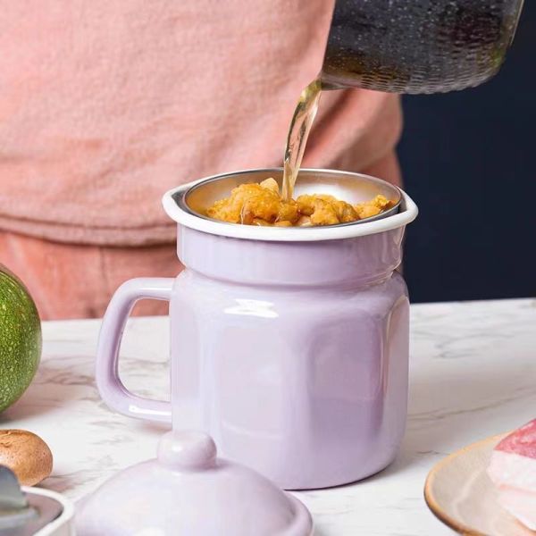 Custom Color Enamel Oil Container 1.2L Bacon Grease Container With SS304 Mesh Strainer