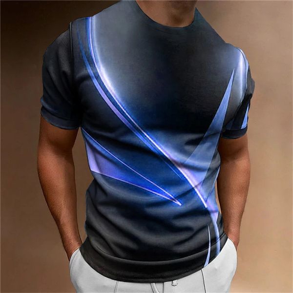 Casual Men's Running T-Shirt 3D Digital Printed Quick Dry Soft Polos Collar Fitted Style Short Sleeves Knitted Fabric Oversized