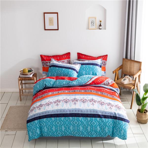 Home Hotel Bohemian Double Duvet Cover Set Blue with Brown Boho Quilt Bedding Set
