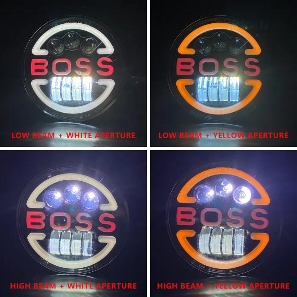 7 Inch BOSS Metal Round White Yellow Dual Color Auto Lighting System for Harley Davidson Led Headlights for Bike 70 Led Light