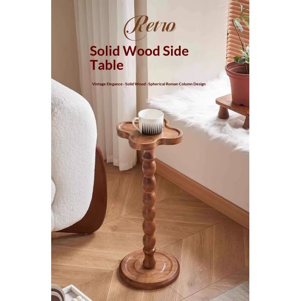 Solid Wood Living Room Table Coffee Table Small Space Mobile Creative Stand Flower Rack Sofa Side Table for Home Coffee Shop