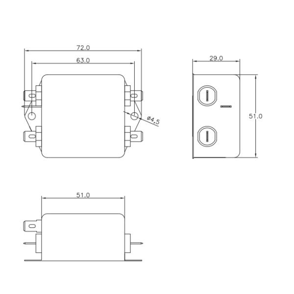 фильтр EMI одиночной фазы шумового фильтра YB12D2 мощьности импульса 10A 2.5KW для бытовых техник