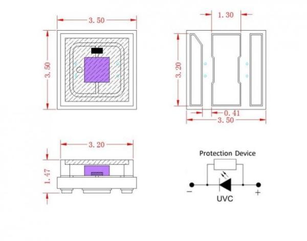 254nm 265nm 275nm UVC LED Diode 3535 Chips For Medical Equipment