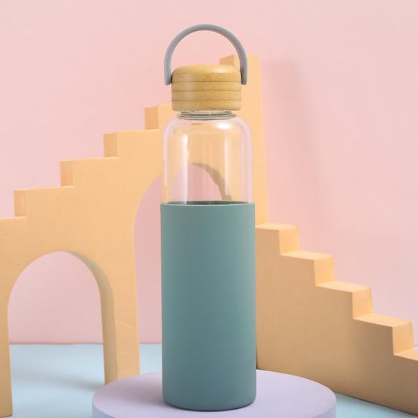 Single Wall High Borosilicate Glass Drink Water Bottle Colorful Silicone Cover
