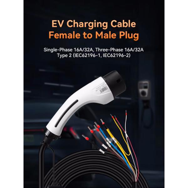 Plug de charge électrique OEM 32A 7.3kw Plug de charge électrique de type 2 avec câble de 5 m