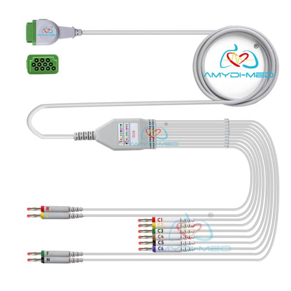 Rectangle 11P TPU ECG Cable 10 Lead Banana One Piece Series EKG Cable Compatible GE